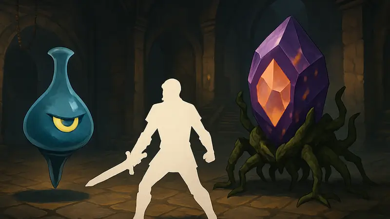 Скриншот геймплея Slay the Spire 2 с изображением усиленных врагов Aeonglass и Infested Prism.