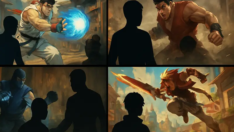 Коллаж из скриншотов лучших файтингов 2020-х, включая Street Fighter и Guilty Gear.