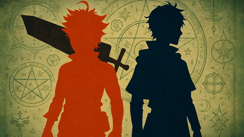 Обложка манги Black Clover с Астой и Юно, на фоне магических символов
