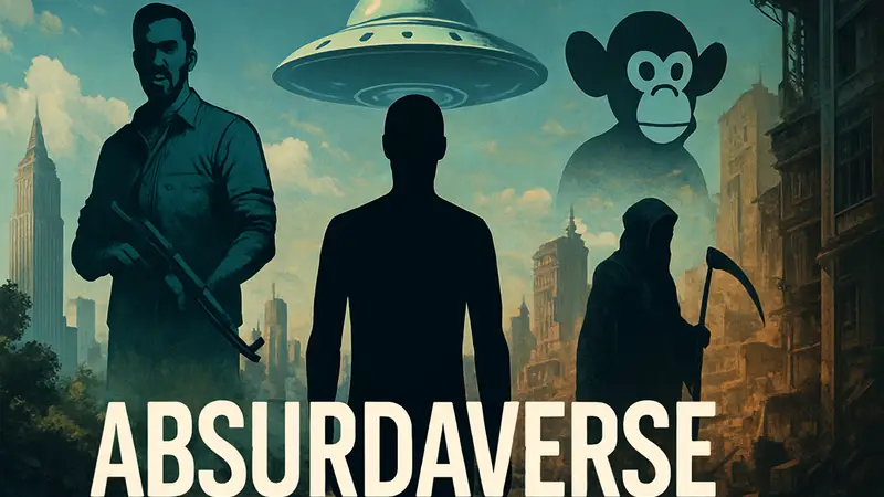 Логотип Absurdaverse или концепт-арт, связанный с новым проектом Дэна Хаузера, создателя GTA.