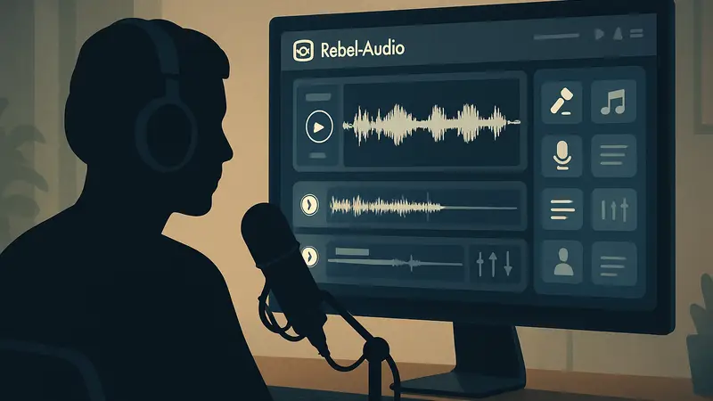 Интерфейс ИИ-инструмента Rebel Audio для создания подкастов.