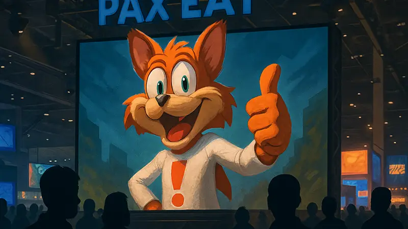 Игровой персонаж Bubsy в стиле 4D на выставке PAX East 2026.