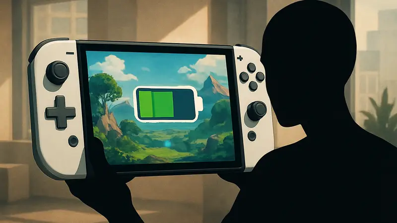 Изображение Nintendo Switch 2 с ярким дисплеем и иконкой батареи