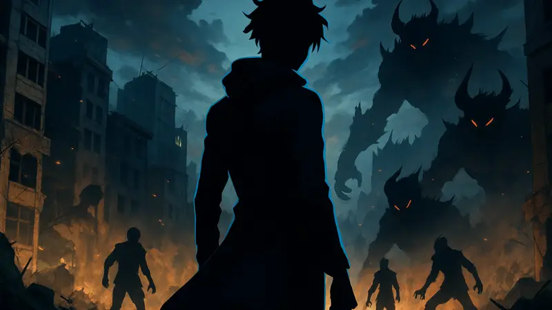 Яркий постер нового экшен-аниме 2026 года, стилистика похожая на Solo Leveling