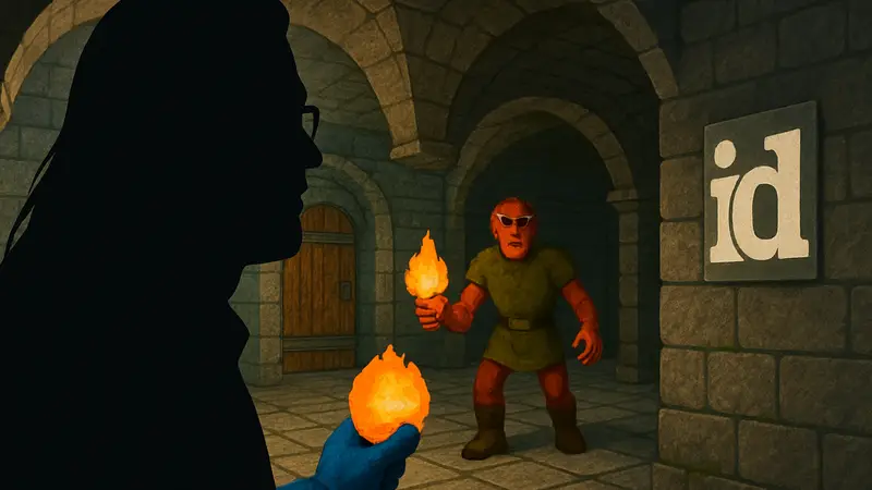 Джон Ромеро, сооснователь id Software, или скриншот из ретро-игры Catacomb 3-D.