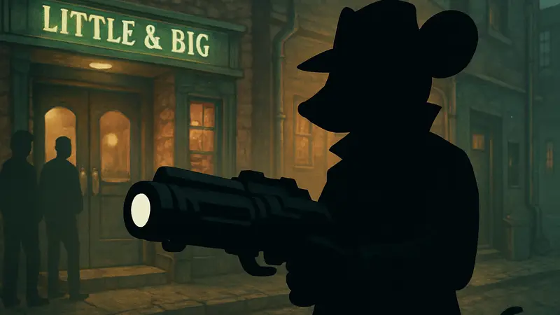 Mouse P.I. For Hire: мышь-детектив с Рейлганом X1 Mousifier на фоне бара Little & Big