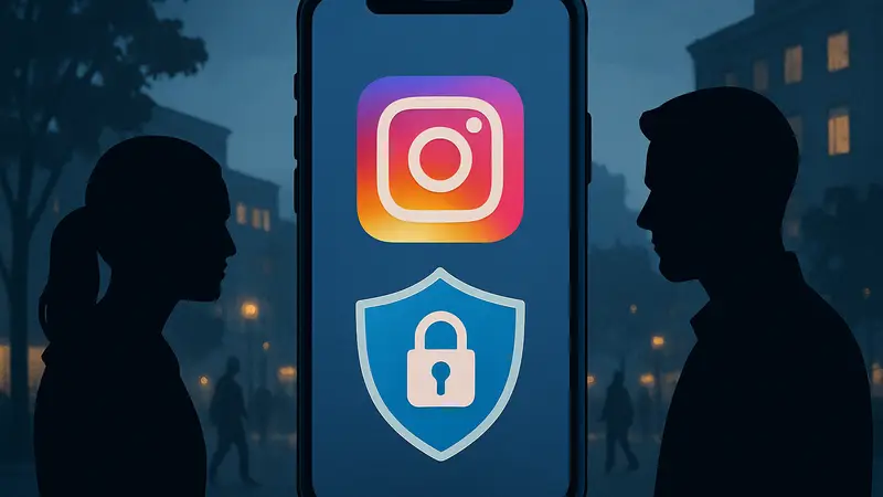 Изображение смартфона с логотипом Instagram и значком VPN, символизирующее защиту приватности