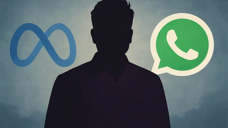 Кунал Шах, новый глава WhatsApp, на фоне логотипов Meta и мессенджера.
