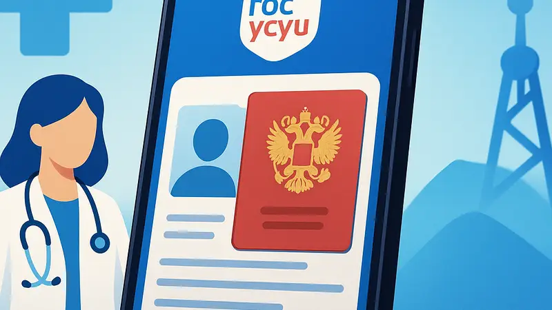 Смартфон с открытым приложением «Госуслуги» и цифровым паспортом на экране, символизирующий удобство.