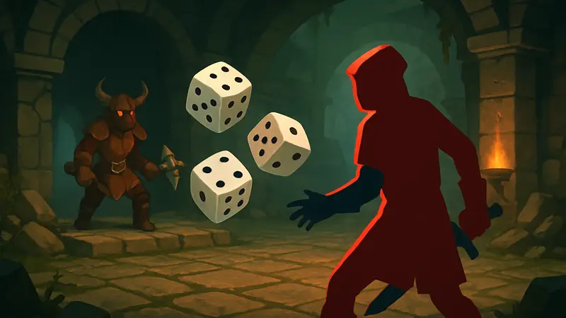 Скриншот из игры Dicero, персонаж с кубиками, рогалик-экшен.