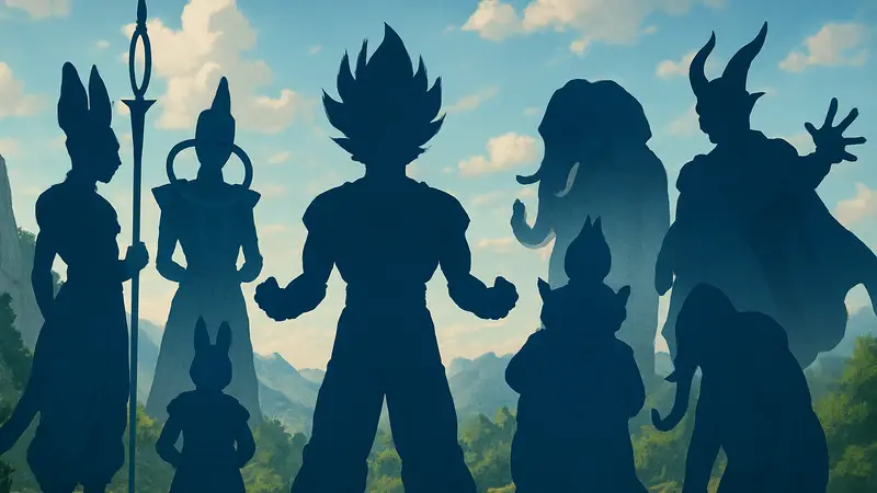 Могущественные древние персонажи из аниме Dragon Ball Super, демонстрирующие свою силу.
