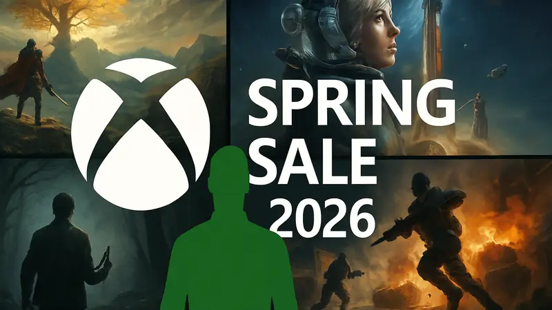 Логотип Xbox и надпись "Spring Sale 2026" на фоне скриншотов популярных игр.