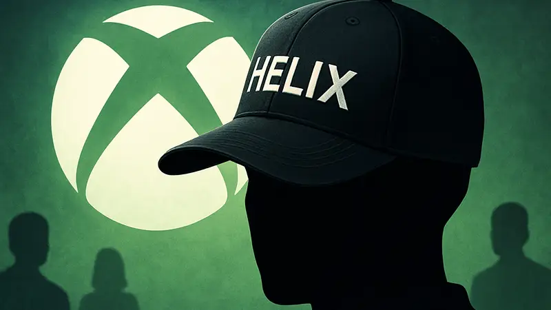 Черная кепка с надписью "HELIX" на фоне логотипа Xbox нового поколения