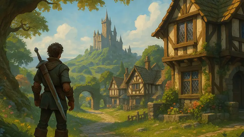 Концепт-арт новой Fable с элементами узнаваемого стиля игры. Фэнтези мир.
