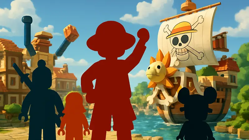 Кадры из трейлера Lego One Piece, персонажи в стиле Lego.