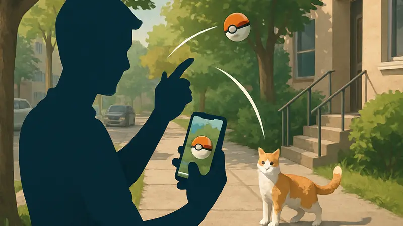 Игрок мобильной игры ловит настоящую кошку в стиле Pokemon GO