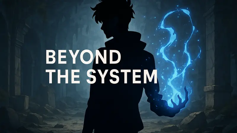 Сон Джин-Ву из аниме Solo Leveling с надписью Beyond The System и эффектами магии