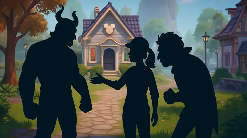 Скриншот из Disney Dreamlight Valley, персонажи выполняют квест «Вместе»