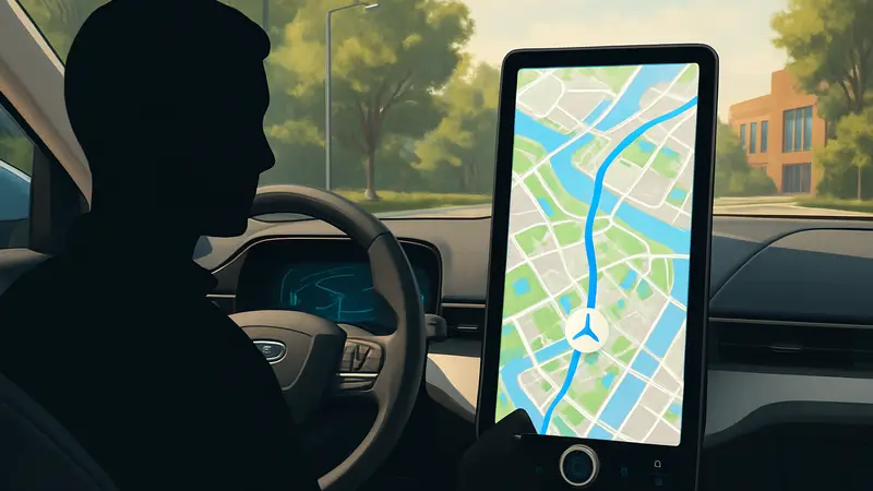 Интерьер электромобиля Ford с интегрированной навигацией Apple Maps на экране