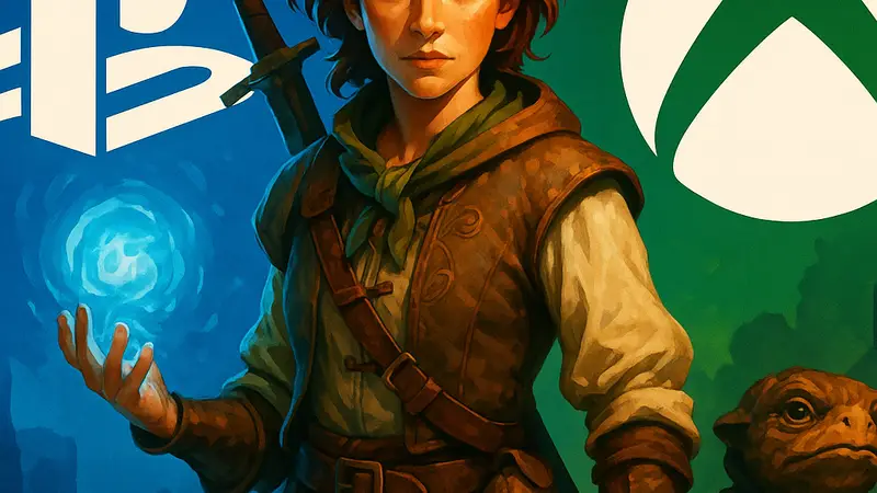 Герои из Fable на фоне логотипов PlayStation и Xbox, символизирующие кроссплатформенный релиз.
