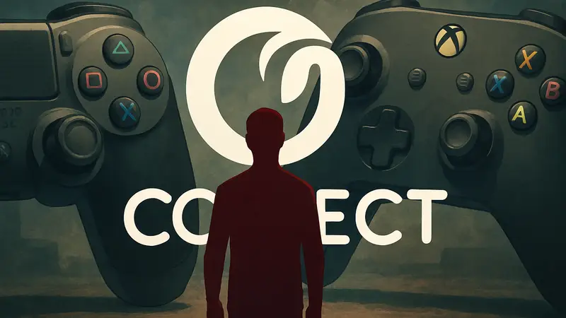 Логотип Nacon Connect на фоне игровых контроллеров