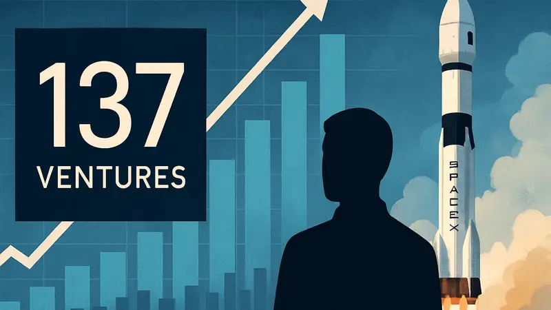 Логотип 137 Ventures на фоне графиков роста и космического корабля SpaceX.