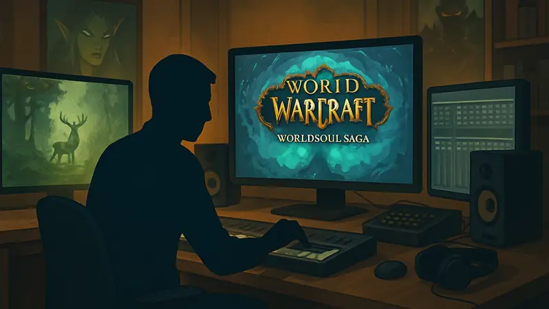 Композитор Blizzard за работой над музыкой World of Warcraft: Worldsoul Saga.