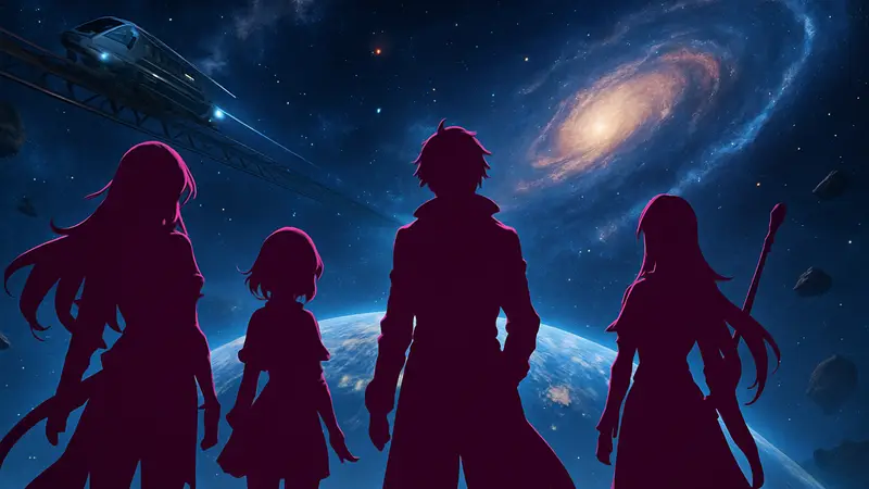 Персонажи из игры Honkai: Star Rail на фоне космического пейзажа, символизирующие обновление 4.0