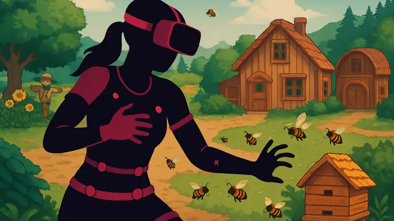 Фанатка Stardew Valley в VR-шлеме и костюме с электродами испытывает боль в игре