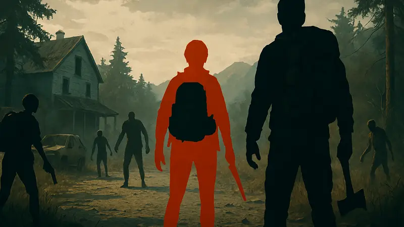 Кадр из геймплейного трейлера State of Decay 3 с изображением выживших и зомби в постапокалиптическом мире.