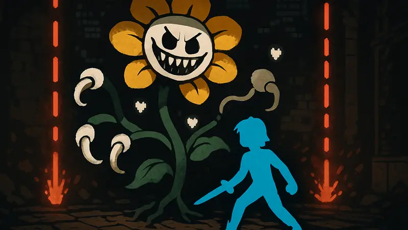 Босс Флоуи из игры Deltarune Chapter 5, фон с элементами боя