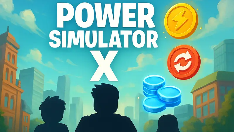 Изображение с логотипом Power Simulator X и значками внутриигровых бонусов.