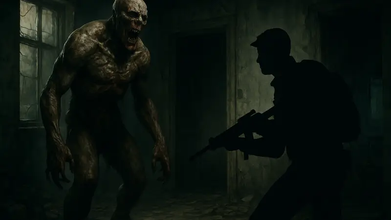 Скриншот из игры Vultures Scavengers Of Death, монстр и игрок, Resident Evil хоррор