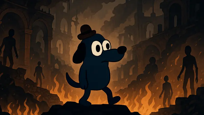 Question Hound из мема "This Is Fine" в виде персонажа метроидвании This Is Fine: Maximum Cope