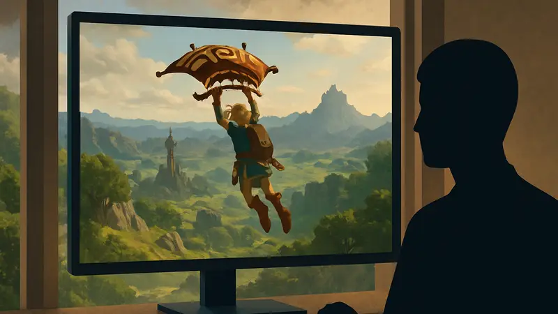 ИИ Google Project Genie создает копию игры Zelda с парапланом на экране