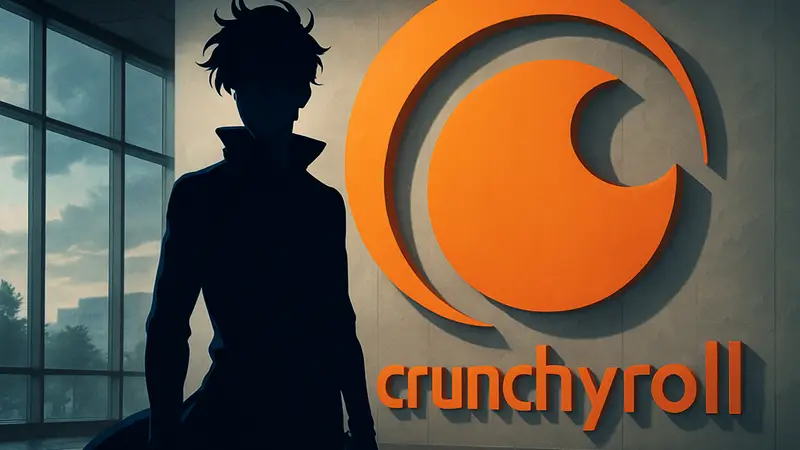 Главный герой Solo Leveling на фоне логотипа Crunchyroll, символизирующий рекорд.