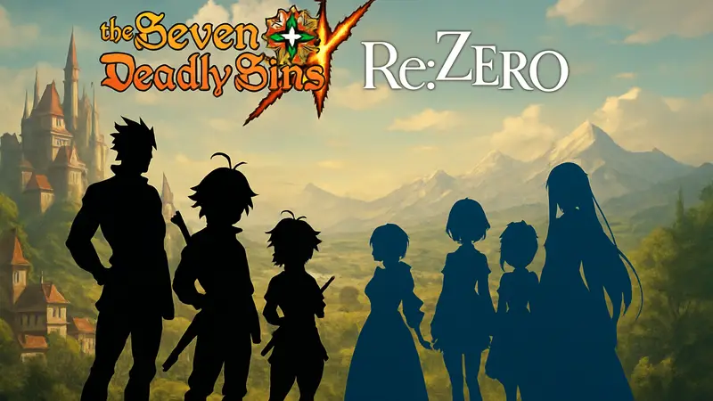 Персонажи Seven Deadly Sins и Re:ZERO в мобильной RPG на фоне логотипов кроссовера