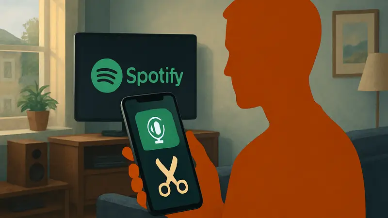 Spotify обрезка подкастов, функция клипов Spotify, иконка ножниц в приложении Spotify.