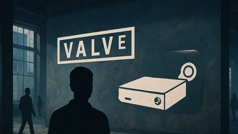 Логотип Valve и схематичное изображение игровой консоли Steam Machine