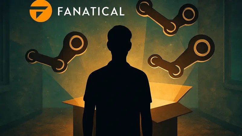 Изображение обложки Mystery Bundle с логотипом Fanatical и Steam-ключами