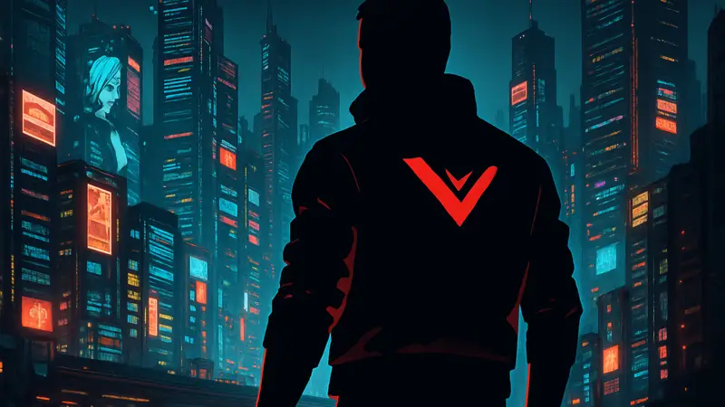 Cyberpunk 2077: Главный герой Ви на фоне неонового города Найт-Сити.