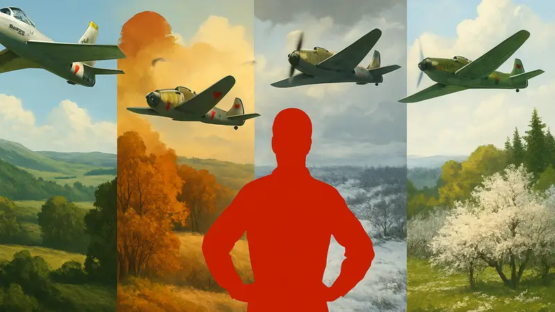 Кадр геймплея авиасимулятора «Корея. Серия игр Ил-2» с самолётами в разных временах года