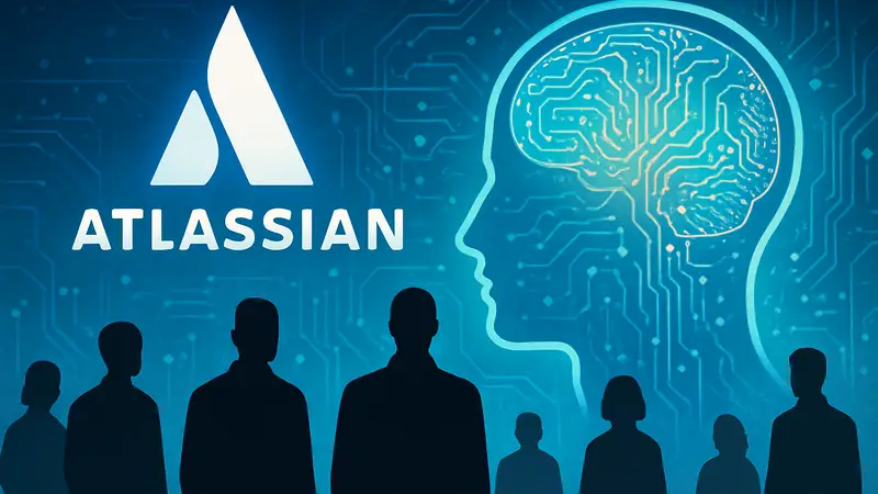 Логотип Atlassian на фоне искусственного интеллекта