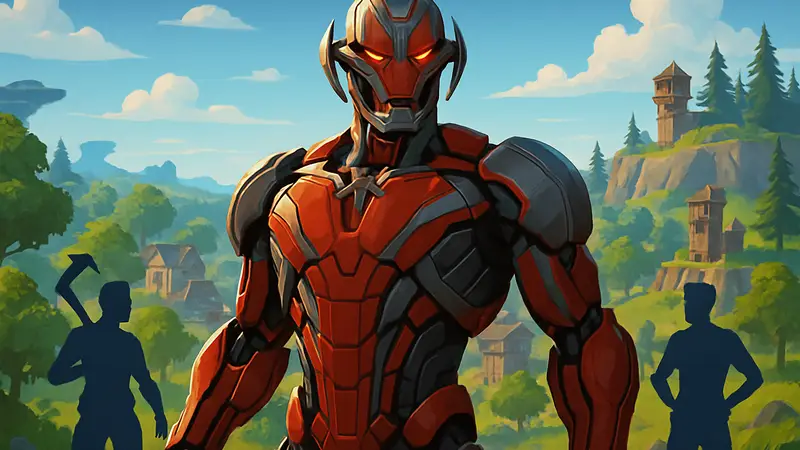 Изображение Ультрона из комиксов Marvel в стилистике Fortnite, намекающее на новый скин.