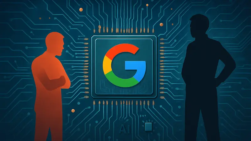 Логотип Google на фоне микросхемы, символизирующей искусственный интеллект и конкуренцию цен
