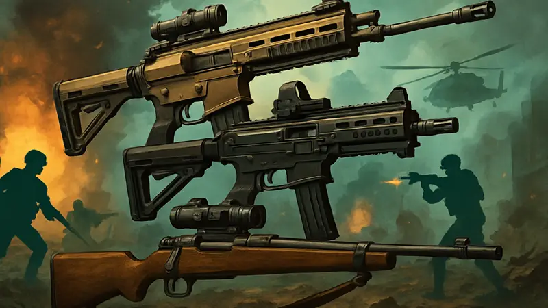 Изображение нескольких видов оружия из Battlefield 2042 на фоне динамичной боевой сцены, символизирующее новые поступления в арсенал.