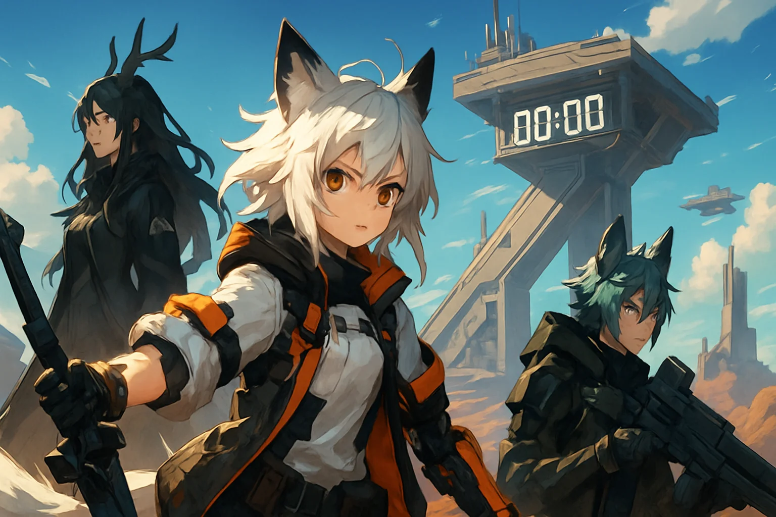 Изображение Arknights Endfield с персонажами, анонсирующее предзагрузку и дату релиза игры.