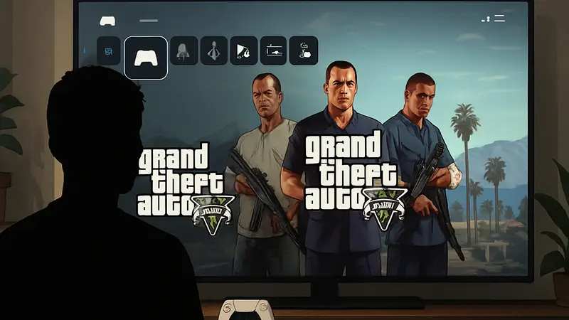 Интерфейс эмулятора PS5, на котором запущены меню Grand Theft Auto V.