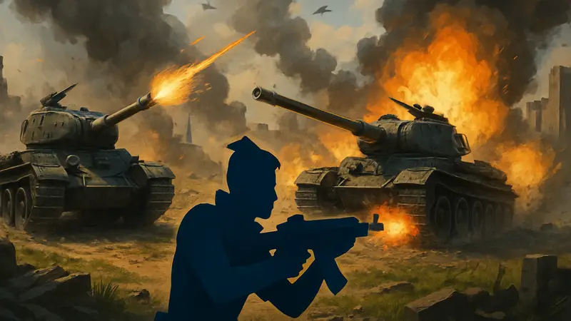 Танки в геройском шутере World of Tanks на поле боя, динамичный момент сражения