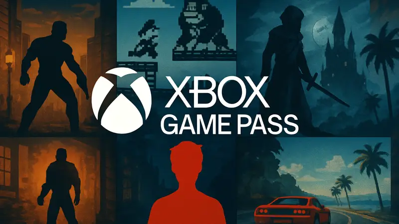 Логотип Xbox Game Pass на фоне ретро-игр, символизирую